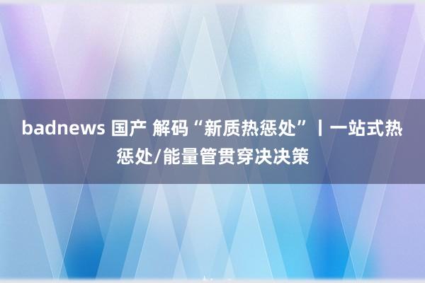 badnews 国产 解码“新质热惩处”丨一站式热惩处/能量管贯穿决决策