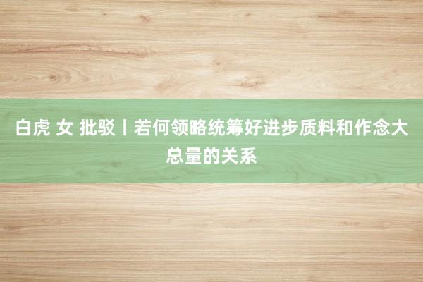 白虎 女 批驳丨若何领略统筹好进步质料和作念大总量的关系
