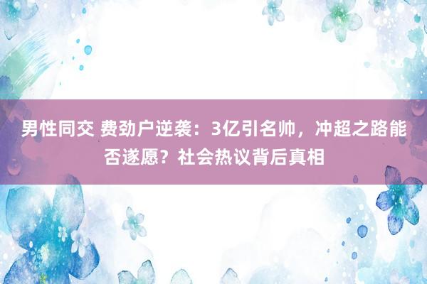 男性同交 费劲户逆袭：3亿引名帅，冲超之路能否遂愿？社会热议背后真相