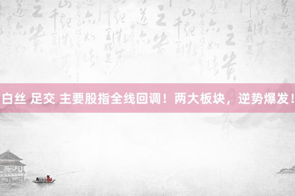 白丝 足交 主要股指全线回调！两大板块，逆势爆发！