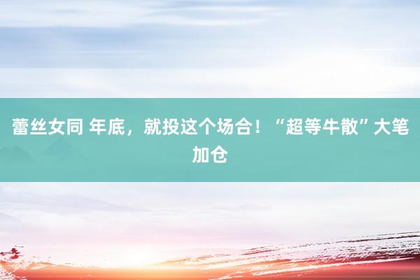 蕾丝女同 年底，就投这个场合！“超等牛散”大笔加仓